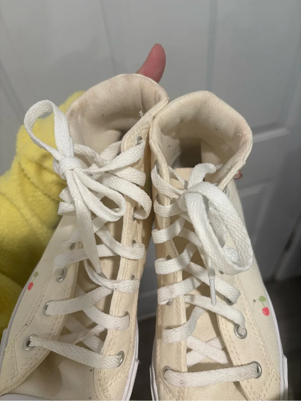 Converse Cream High-Top Sneakers with Tiny Fruit Embroidery